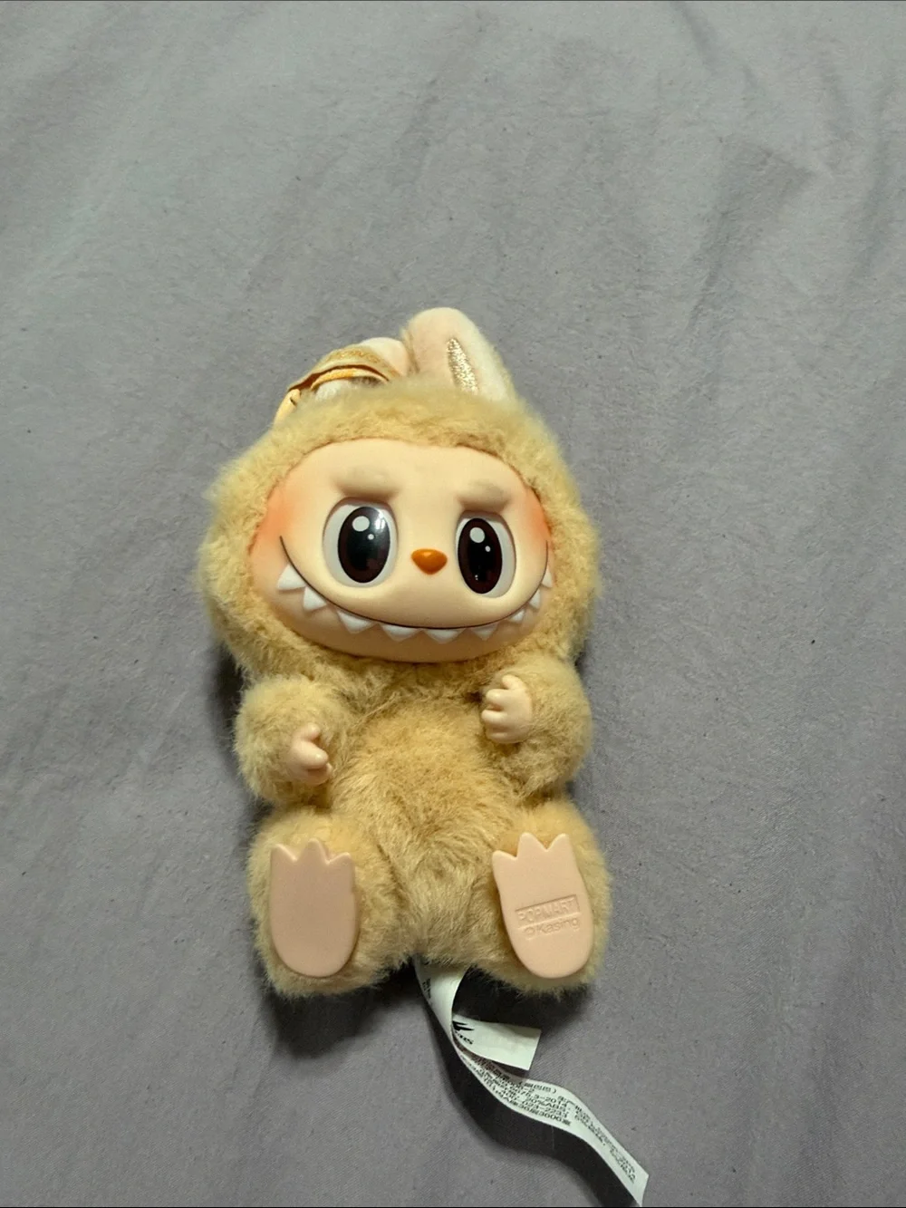 POPMART Labubu Plush Monster Doll Keychain - Beige Fluffy Character
